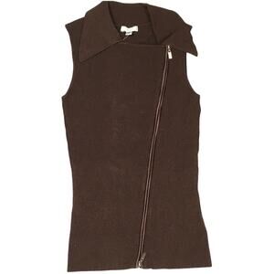 Vintage Cache Vest Asymmetrical Zip Ribbed Knit Brown Sleeveless Women's Top NEW